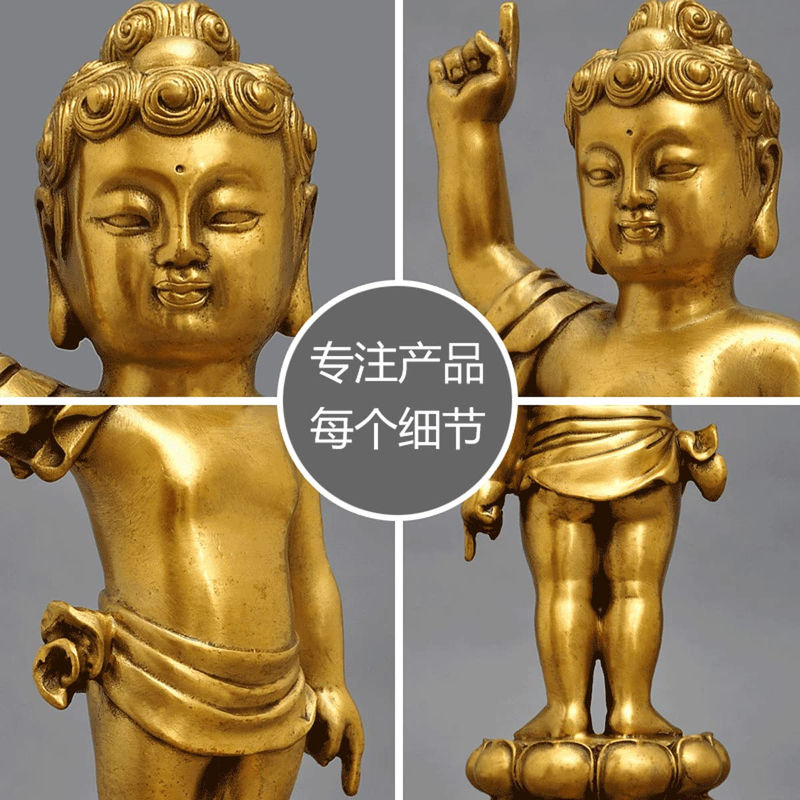 Orientalische Buddha Statue aus Messing in Gold, stehendes Buddha-Dekorationsmodell - Bild 3