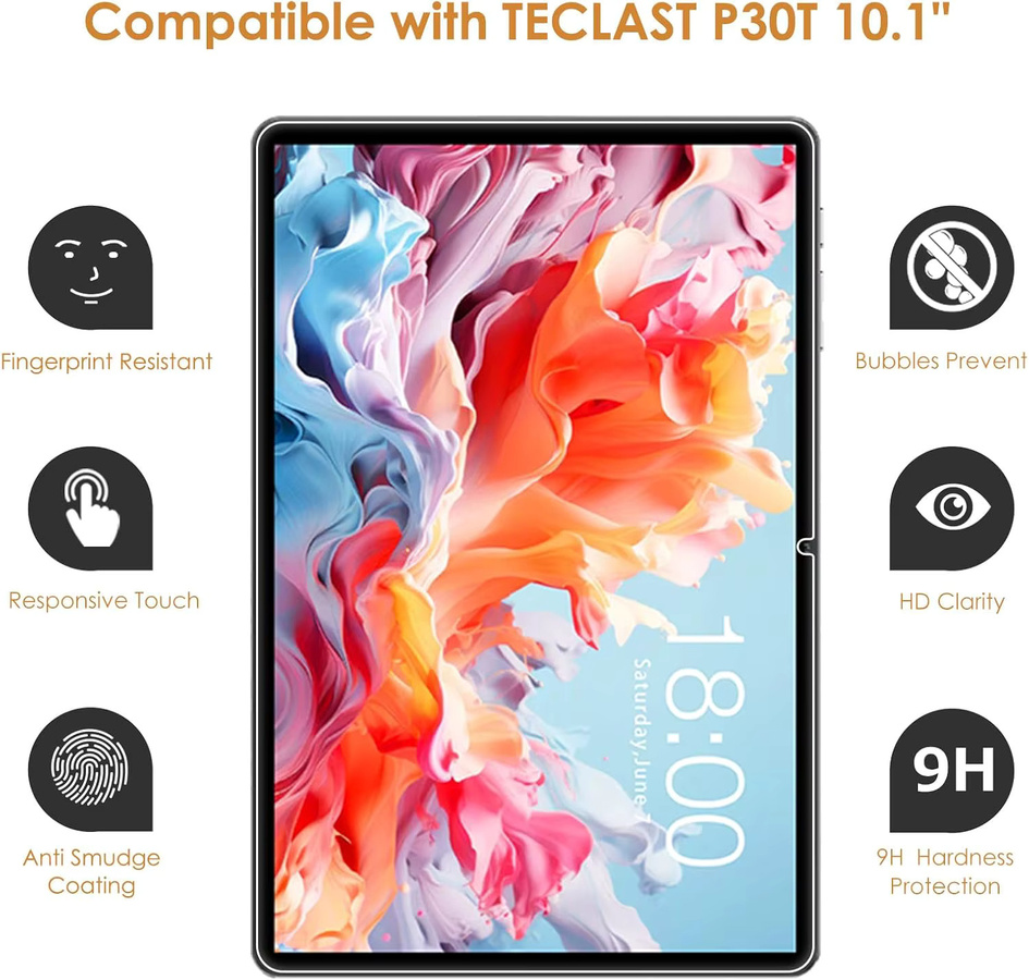 Displayschutzfolie aus gehärtetem Glas für TECLAST P30 / P30T (10,1 Zoll) 2024/2025, transparent, Anti-Fingerabdruck und blasenfreie Installation - Bild 2