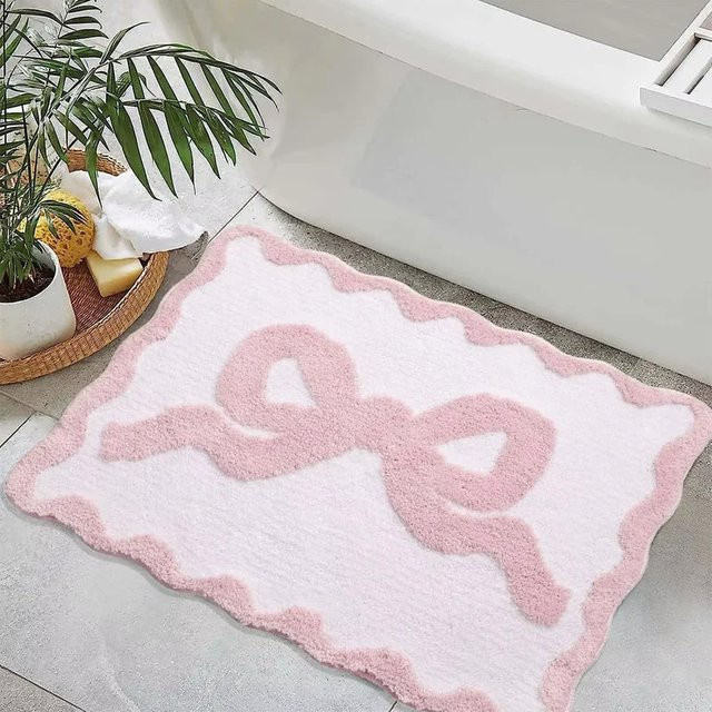 VIKAMA Badematte mit rosa Schleife im Schulstil, rutschfest, B/T: 60 x 40 cm - Bild 1