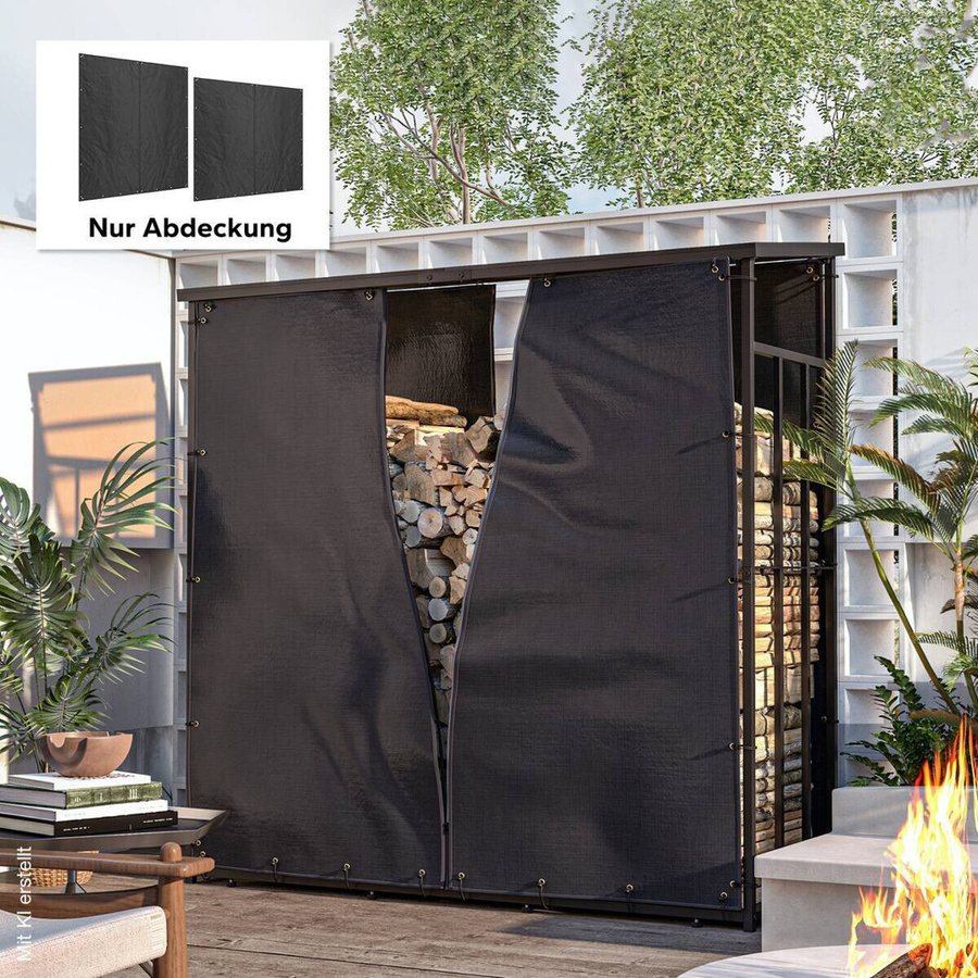 Outsunny Kaminholzregal Abdeckung aus Polyester in Schwarz, B/H/L: 100 x 173 x 174 cm - Bild 4