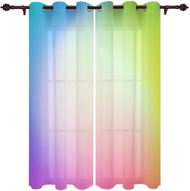 Yiran Furniture Candy Regenbogen Fenstervorhänge mit rosa Streifen, semi-transparent, Polyester, 2er-Set, Breite: 60 cm, Höhe: 60 cm - Bild 1