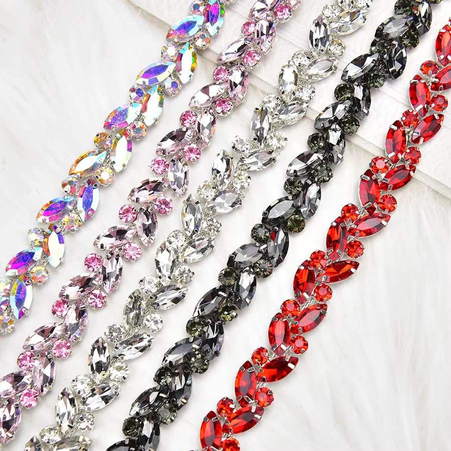 XINMILLIE Kette, Kristall Blatt-Verzierung, Diamant Glas, Strass - Bild 2
