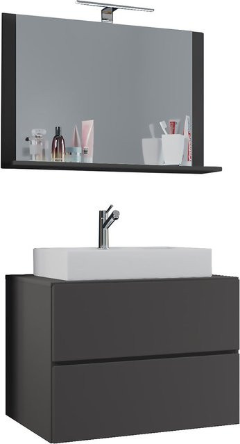 VCM Badmöbel Set Lendas 3-tlg. in Anthrazit und Weiß mit Waschbecken, Unterschrank und Spiegel, B/H/T: 60 x 52 x 52 cm - Bild 1
