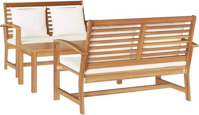 vidaXL Gartenmöbel-Set aus Teak Massivholz mit 3-Sitzer Sofa, Lounge-Sessel und Couchtisch in Braun und Weiß inklusive Polsterkissen - Bild 1