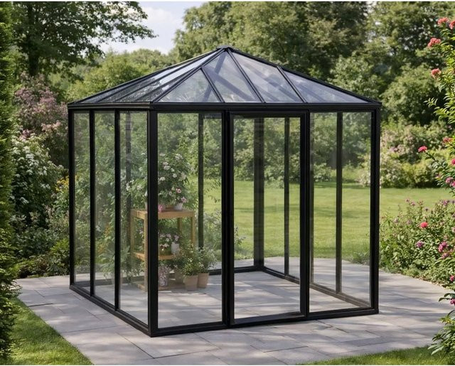 Bloomcabin Gewächshaus T-Modell Orangerie GHP1 in Schwarz mit Sicherheitsglas und Aluminiumrahmen - Bild 1