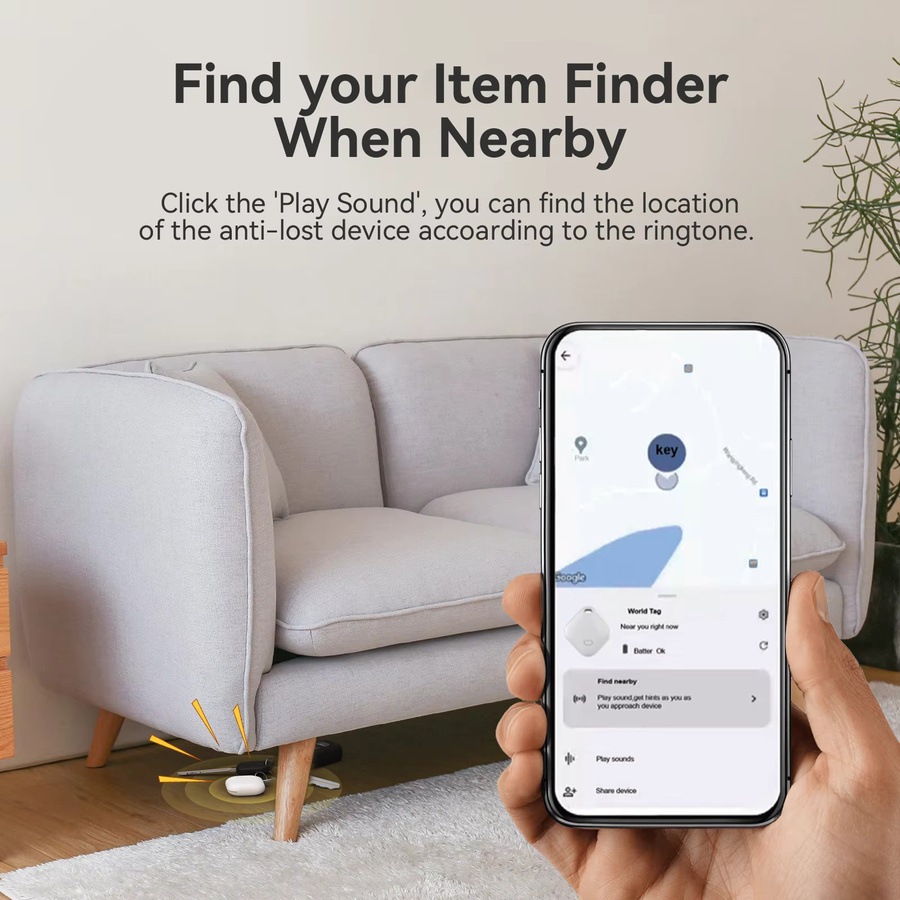CHZHVAN Mini GPS-Tracker für Android mit Google Find My Device, tragbares Bluetooth Anti-Verlust Ortungsgerät für Schlüssel und Taschen, Schwarz - Bild 4