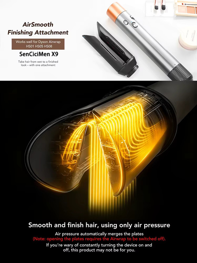 SenCiciMen X9 Haarglätter Airflow Hair Smooth Nozzle Attachment für Dyson Airwrap HS01/05/08, Schwarz - Bild 7