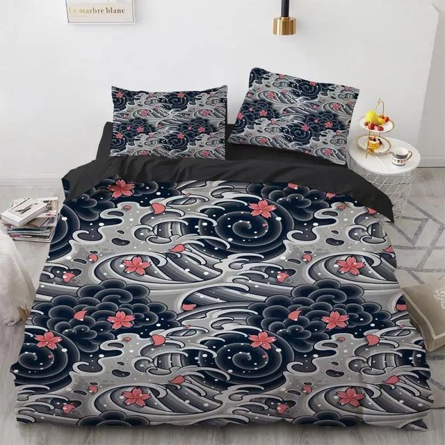 Bettwäsche-Set Your Warm Home mit Hokusai-Wellenmuster im japanischen Ukiyoe-Stil, mehrfarbig, aus Polyester, B/H: 140 x 210 cm, inklusive 2 Kissenbezügen (50 x 70 cm) - Bild 1
