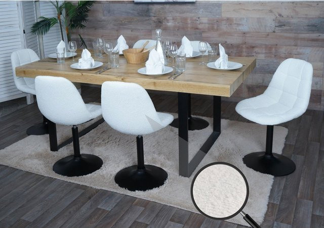 6er-Set MCW Esszimmerstühle A60 Drehstühle mit Stahlgestell und Bouclé-Bezug in Beige - Bild 1