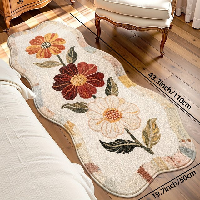 VIKAMA Rechteckige Bodenmatte im skandinavischen Design mit floralem Muster, Multicolour, für das Schlafzimmer - Bild 1