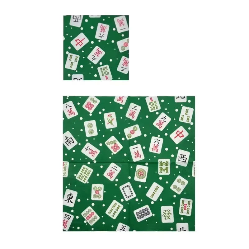 20 Stück GUANYAO Servietten mit chinesischem Mahjong-Print in Grün, 33 cm, 2-lagige dekorative Party-Papier-Servietten im orientalischen Design - Bild 6