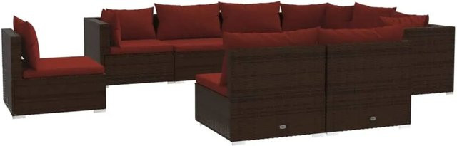 vidaXL 9-tlg. Garten-Lounge-Set aus Poly Rattan in Braun mit Kissen und L-Form - Bild 1