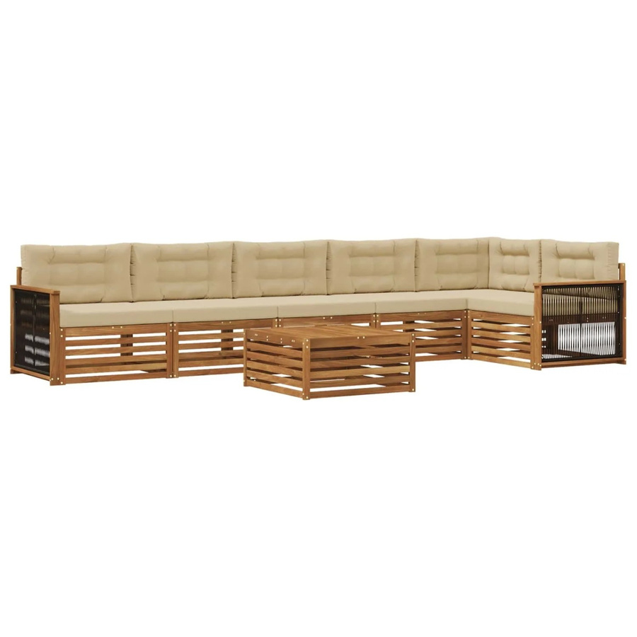 vidaXL Outdoor-Sofagarnitur in L-Form aus Akazienholz mit 7 Kissen in Natur und Beige - Bild 2