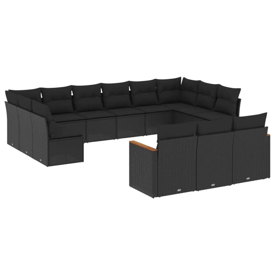 vidaXL 13-teilige Garten-Sofagarnitur aus schwarzem Poly-Rattan mit Kissen und Stauraum - Bild 2
