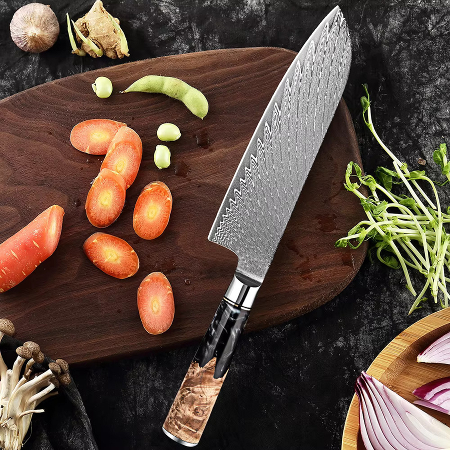 Xituo Santoku Messer aus Damaststahl mit VG10 Klinge und ergonomischem Holzgriff, 17,78 cm - Bild 5