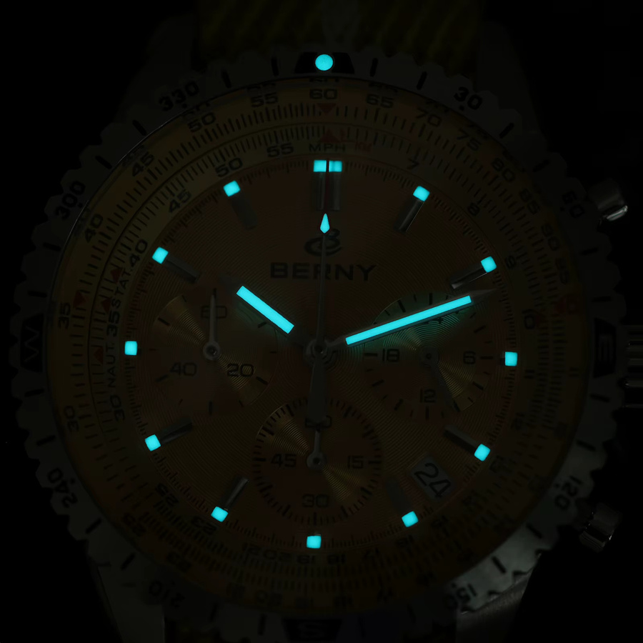 BERNY Chronograph, Quarz, Edelstahl, Gold, Textil, Herren - Bild 3