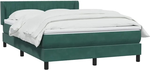 vidaXL Boxspringbett mit Matratze aus Samt in Dunkelgrün, Hybrid-Design mit Taschenfederkern, B/T: 160 x 220 cm - Bild 1