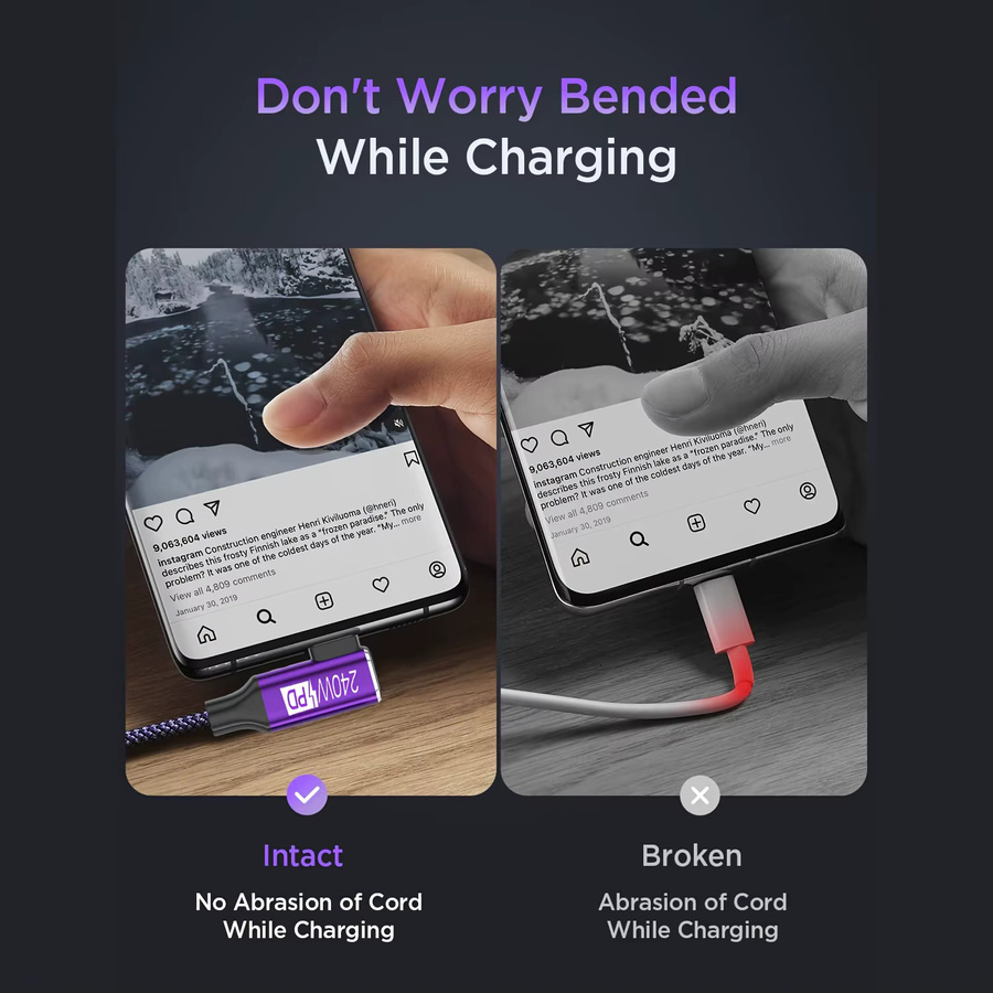 Lila USB-C auf USB-A Ladekabel mit 240 W und geflochtenem Nylon, erhältlich in 1 m, 2 m und 3 m Länge - Bild 2