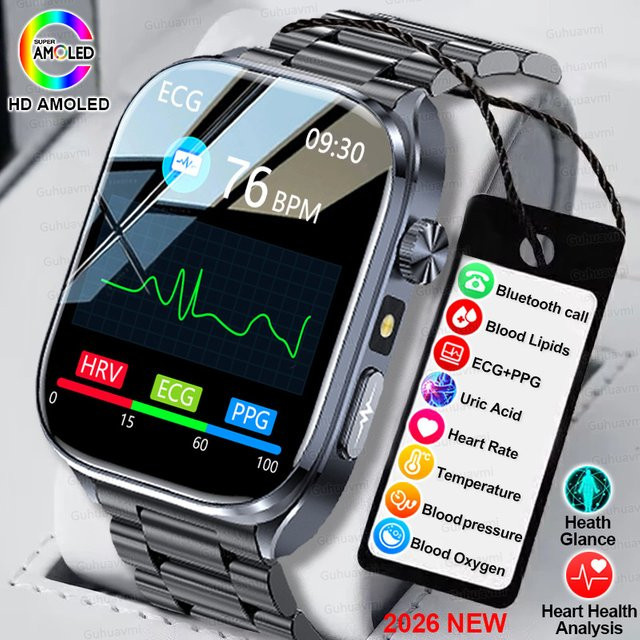 GUHUAVMI Smartwatch für Herren mit EKG-Herzgesundheitsanalyse, Blutanalyse und Bluetooth-Anruf in Blau - Bild 1