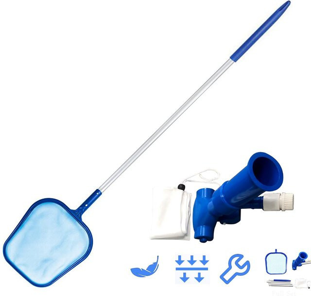 Lixada Pool-Reinigungsset in Blue & White mit Bürste und manuellem Skimmer aus Aluminium und Nylon - Bild 1