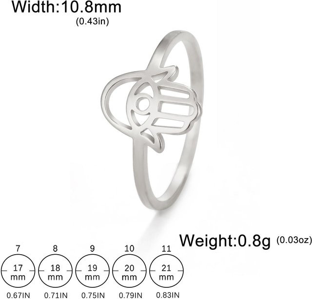 Ring Hamsa Hand Edelstahl, Silber, Vintage, Damen - Bild 1