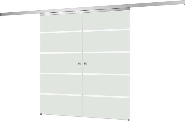 Inova Glasschiebetür Blockstreifen Komplettset mit Griffmuschel, Transparent/Silber, B: 176,0 cm, H: 203,5 cm - Bild 1