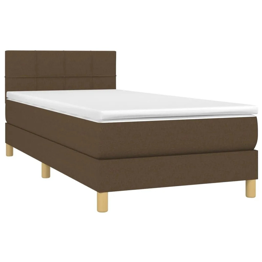 vidaXL Boxspringbett mit Matratze in Dunkelbraun, Hybridbett mit LED-Unterbettbeleuchtung und USB-Anschluss, B/T/H: 90 x 200 x 78 cm - Bild 2