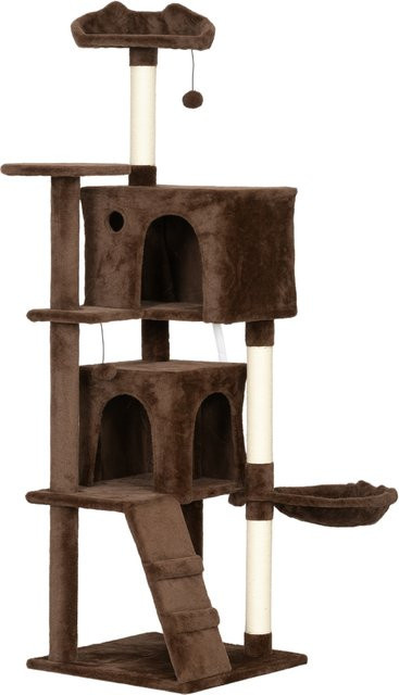 PawHut Kratzbaum für Katzen in Braun mit 2 Höhlen, Hängematte, Leiter und Spielbällen, Höhe: 160 cm - Bild 1