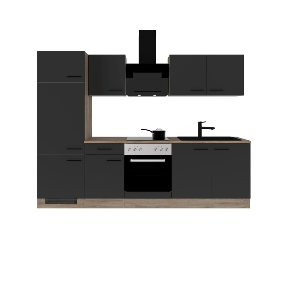 Flex-Well Exclusiv Küchenzeile Capri in Schwarz Matt und Endgrain Oak, B/T/H: 270 x 57 x 200 cm - Bild 2