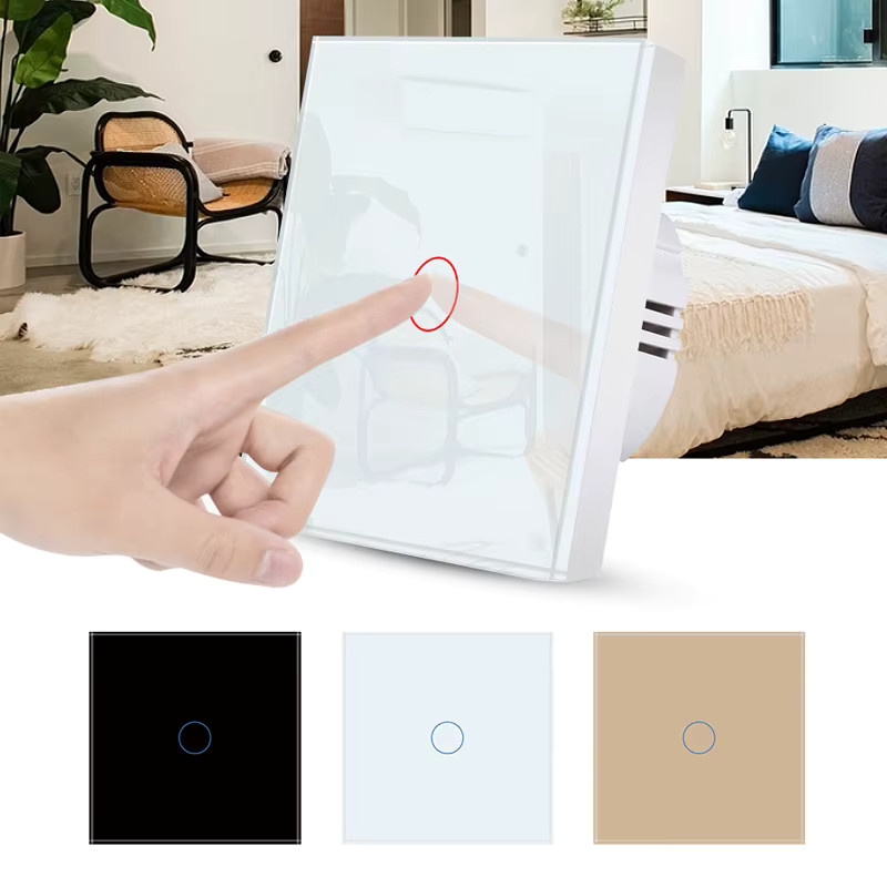 QNCX Touch Lichtschalter aus Kristallglas mit LED-Anzeige, EU Standard, erhältlich in Schwarz oder Weiß, 1/2/3 Gang Auswahl - Bild 2