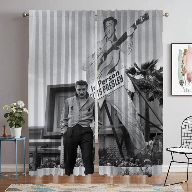 Elvis Raumvorhänge 2er-Set grau semi-transparent mit Streifenmuster, Breite: 60 cm, Höhe: 90 cm - Bild 1