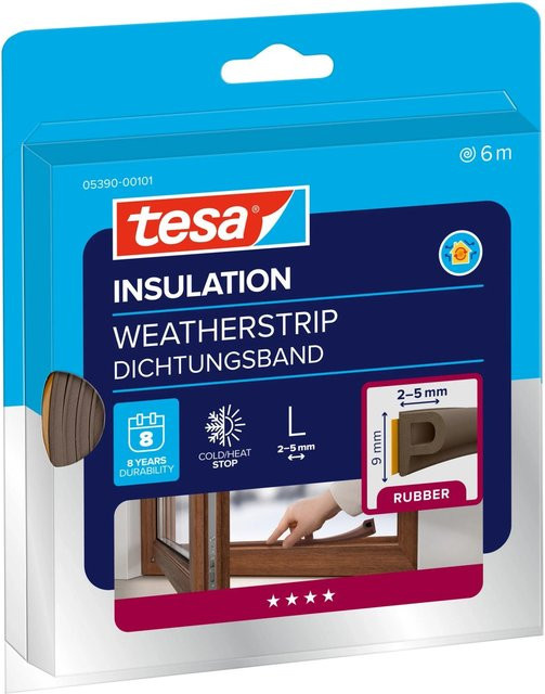 Tesamoll P-Profil Gummidichtung selbstklebend aus EPDM-Gummi für Fenster und Türen, Braun, 6 m - Bild 1