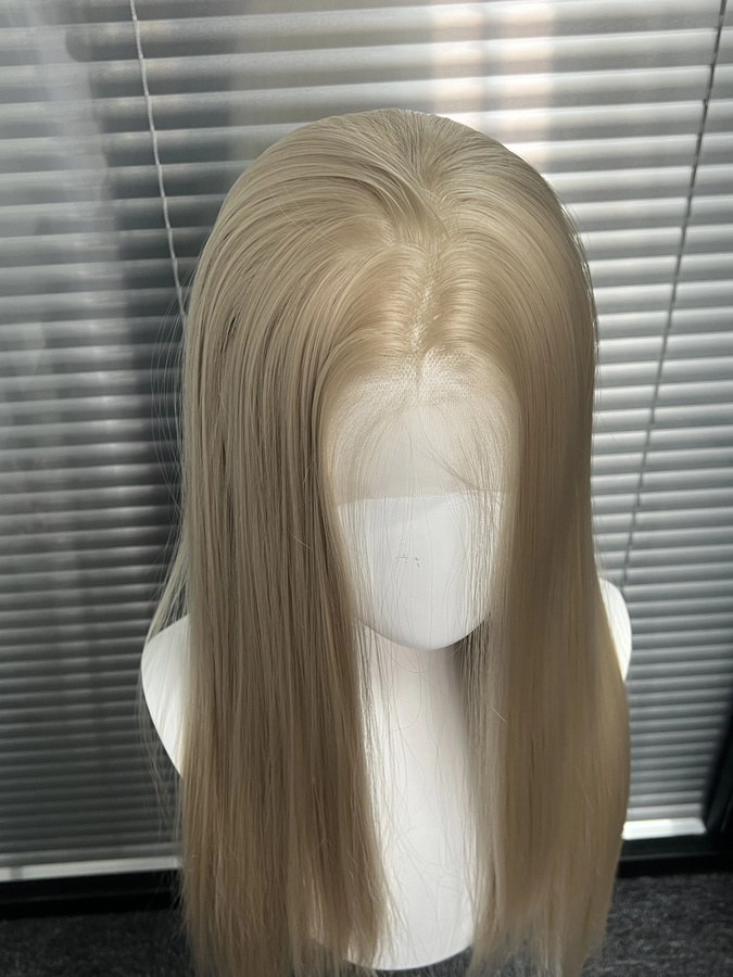 Aschblonde Synthetische Lace-Front-Perücke, 26 Zoll, Dauerwellige Lange Glatte Damenperücke - Bild 2