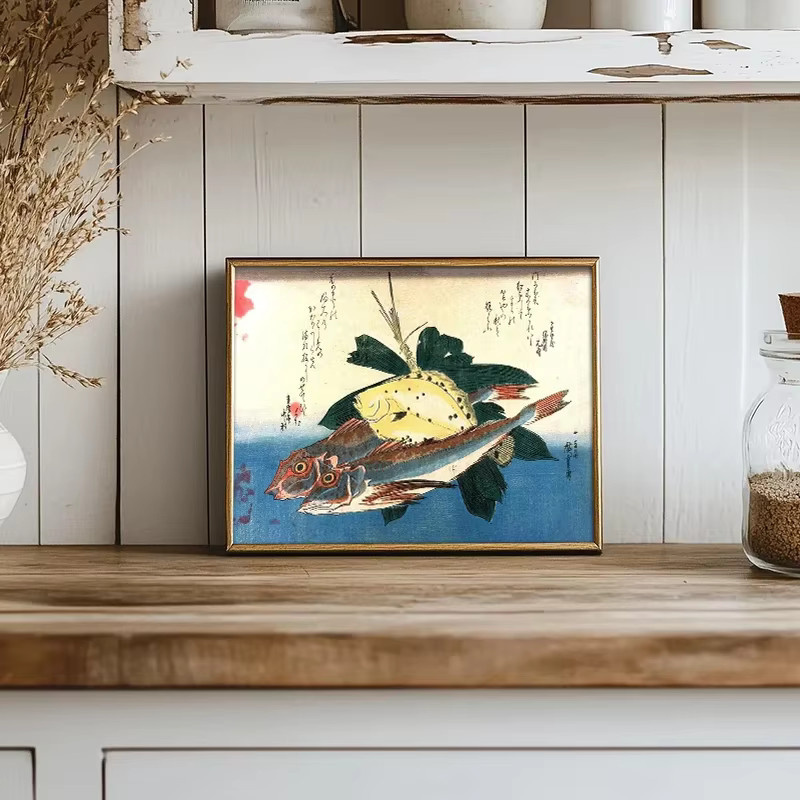 Potdemiel Leinwandgemälde Ando Hiroshige Japan Retro-Kunstwerk Angeln Multicolour ungerahmt - Bild 2