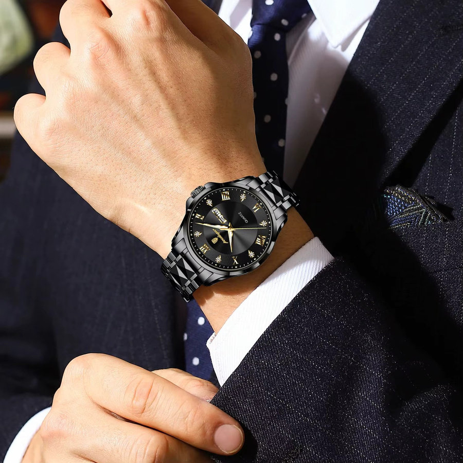 POEDAGAR Armbanduhr Edelstahl, Quarz, Schwarz, Herren - Bild 5