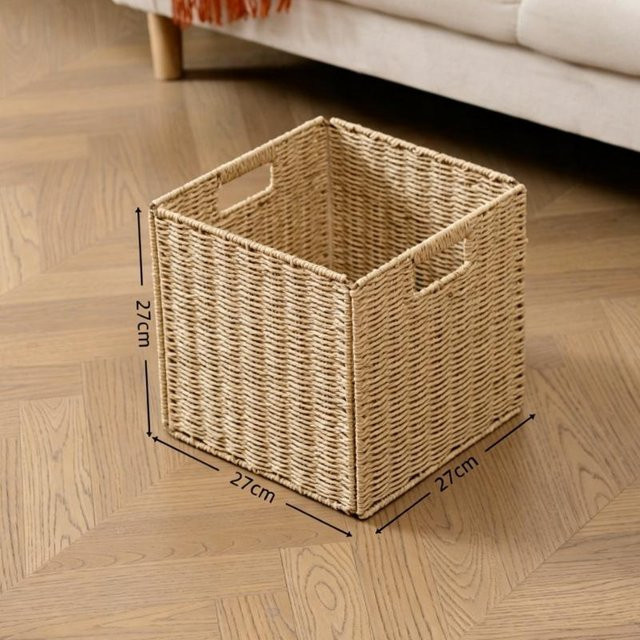Faltbare Aufbewahrungsbox aus handgeflochtenem Kunst-Rattan von SheyIn in Beige, B/T/H: 27 x 27 x 27 cm - Bild 1