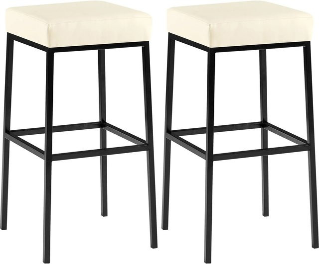 DELUKE 2er Set Barhocker BIDAN aus Kunstleder in Creme, B/T/H: 37 x 37 x 78 cm - Bild 1