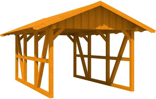 Skan Holz Carport Schwarzwald mit Dachschalung aus Fichtenholz in Eiche Hell, B: 600 cm, T: 424 cm - Bild 1