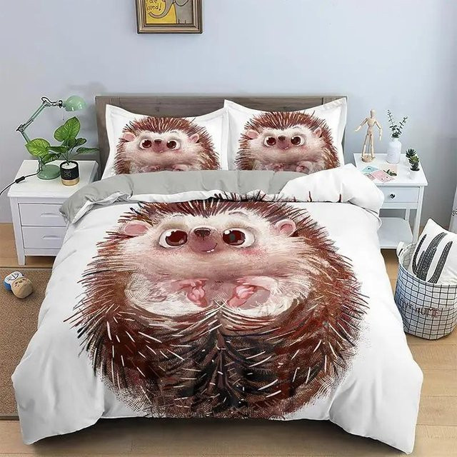 Binchi Outdoor Product Igel Bettwäscheset aus Mikrofaser mit Bettbezug und Kissenbezug, Farbe: Weiß, Breite: 140 cm, Höhe: 210 cm - Bild 1
