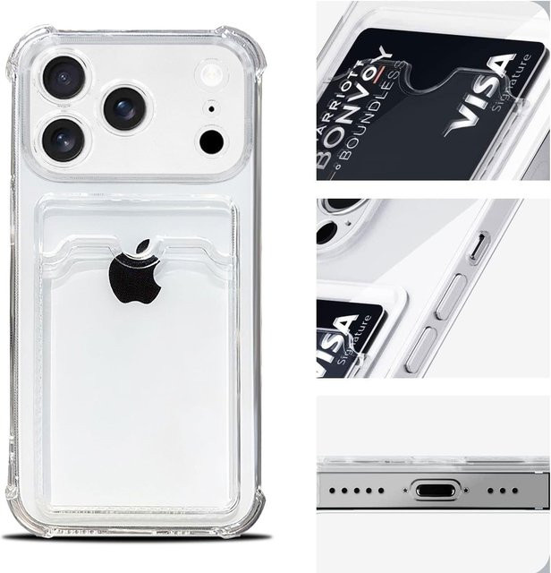 Bolimei Transparente TPU-Handyhülle mit Kartensteckplatz für iPhone 17 16 15 Pro Max 14 Plus 13 12 11 und iPhone 17 Air, Stoßfest und Weich - Bild 1