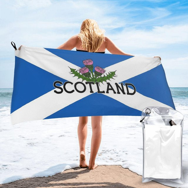 JMG Household Supplies Strandtuch Schottland Saltire Flagge mit St. Andreas Kreuz und Distel, Blau, B/H: 80 x 160 cm - Bild 1