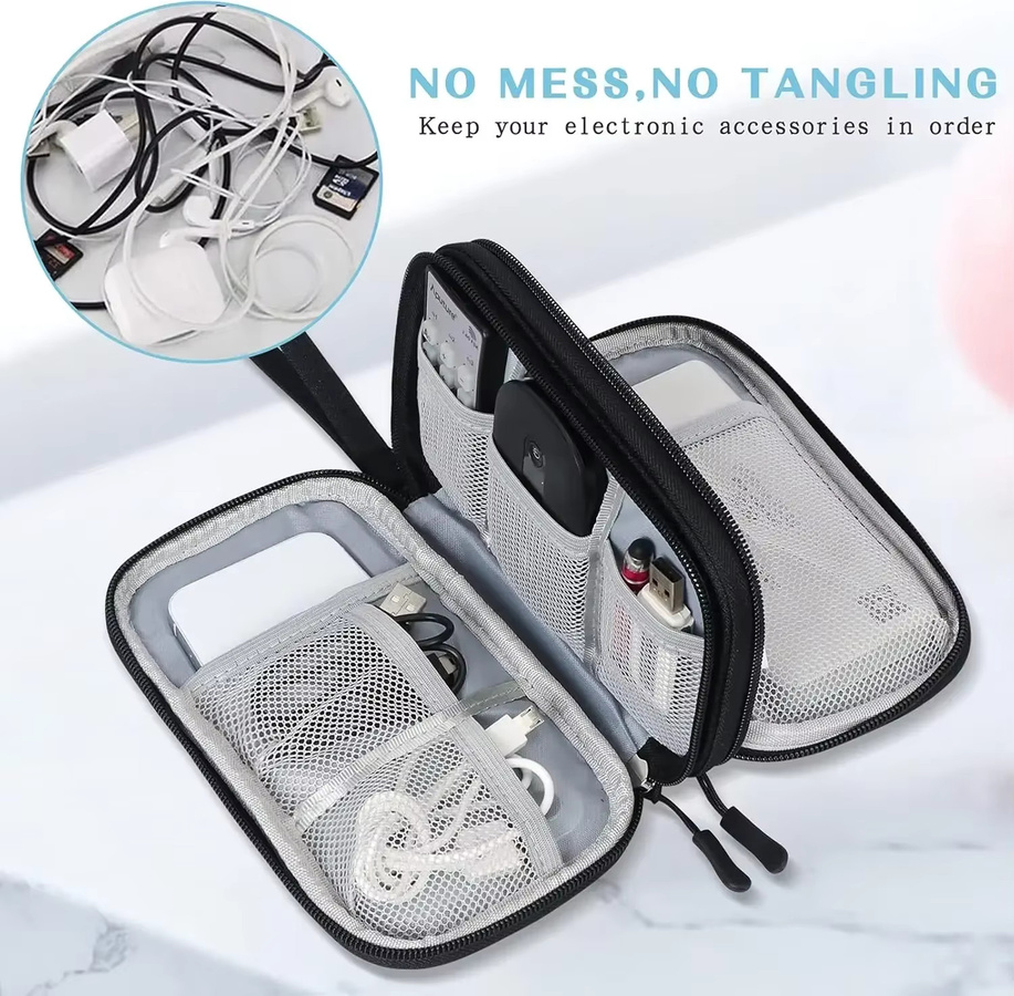 Wasserdichte Reisekabeltasche in Blau als tragbarer Organizer für Ladegeräte, Datenkabel und USB-Zubehör - Bild 3