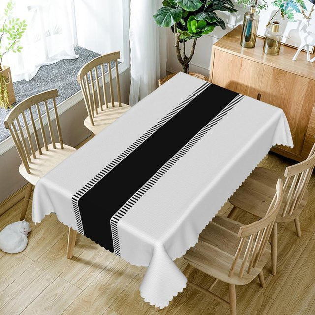 Wasserdichte Tischdecke von JINGYUE Pet mit Schwarz-Weiß-Streifen, rechteckig, waschbar, B/T/H: 140 x 300 cm - Bild 1