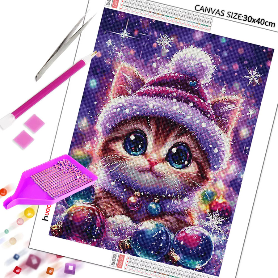 Huacan Diamant-Mosaik Set Katze in Winterlandschaft, Mehrfarbig, B/H: 30 x 20 cm - Bild 2
