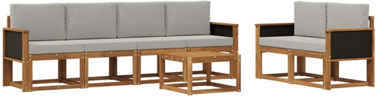 vidaXL Outdoor-Sofagarnitur aus Akazie mit 6-teiligem Set und Kissen in Natur und Hellgrau - Bild 1