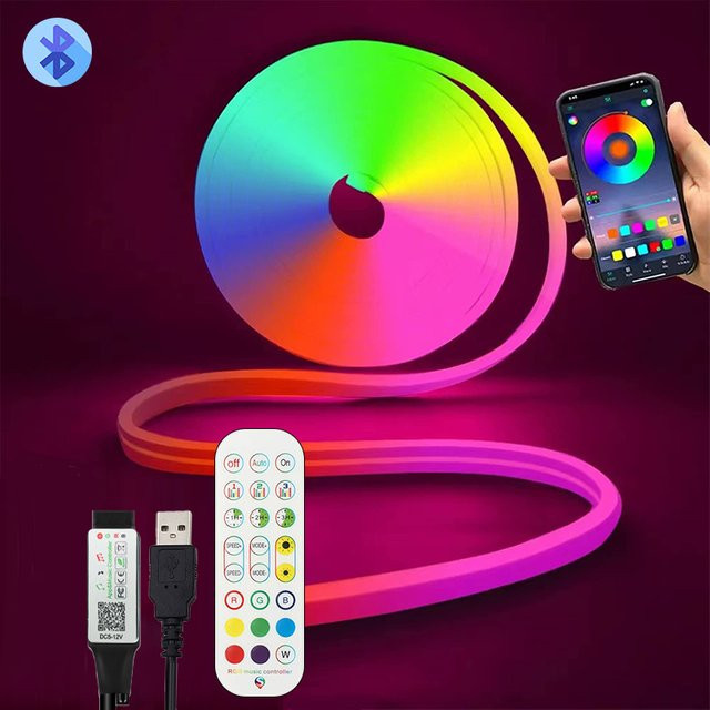 Acosh Neon RGB LED-Lichterkette aus Silikon, flexible USB-Neon-Lichtleiste mit Fernbedienung und App-Steuerung, Multicolour Musiksynchronisierung für Wohnzimmer und Schlafzimmer - Bild 1