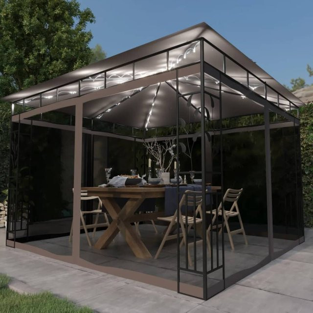 vidaXL Pavillon mit Moskitonetz und LED-Lichterkette in Beige, B/T/H: 300 x 300 x 273 cm - Bild 1
