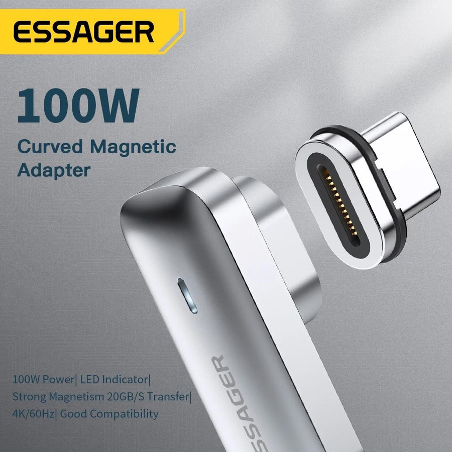Essager PD 100 W USB C OTG Adapter mit Schnellladung, Typ C Anschluss, 20 Gbit/s Datensynchronisierung und 4K 60 Hz für MacBook und Laptop, grau - Bild 4