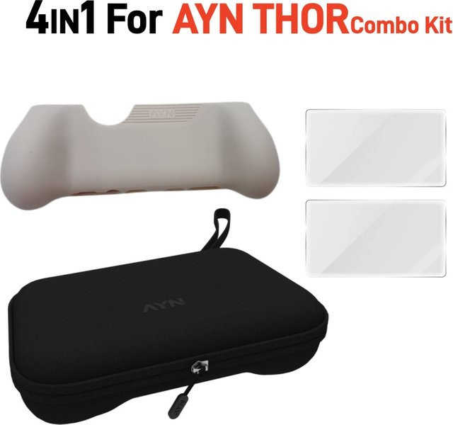 Vollschutz-Set für AYN THOR Handheld-Spielkonsole mit weißem TPU-Griff, harter Tragetasche und gehärtetem Glasbildschirmschutz - Bild 1
