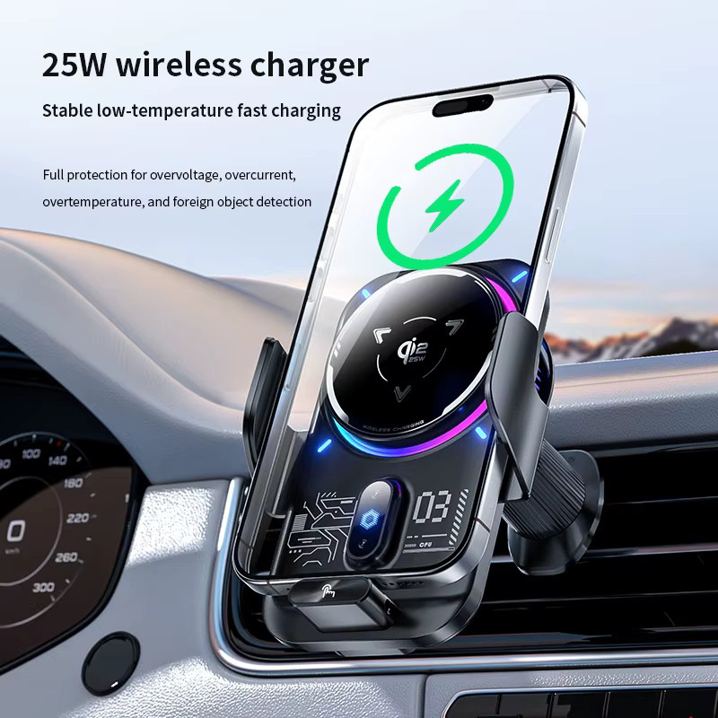 TONGDAYTECH 2-in-1 Magnetische Auto-Handyhalterung mit Qi2 25W Kabellosem Ladegerät, Halbleiter-Kühlung und RGB-Licht, Schwarz - Bild 3